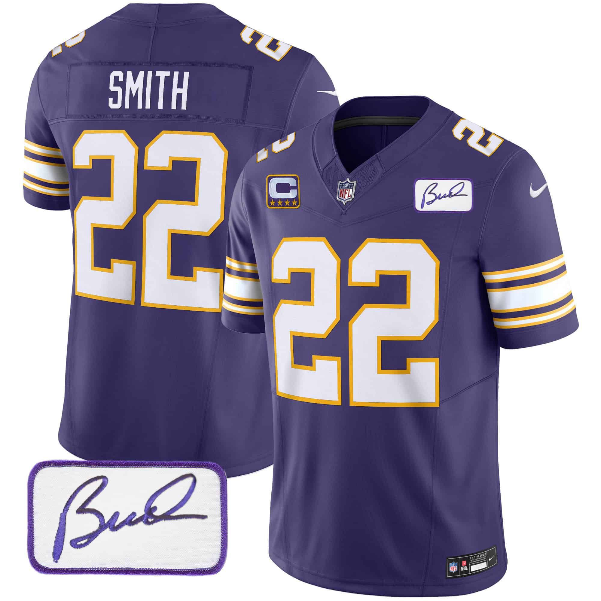 Men Minnesota Vikings #22 Smith Purple 2024 Nike Bud Grant Patch Classic Limited NFL Jersey style 1->indianapolis colts->NFL Jersey